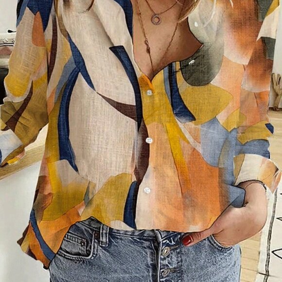 Orange Casual Women's Fashion Single-Breasted Long Sleeve Shirt - Picture 2 of 4